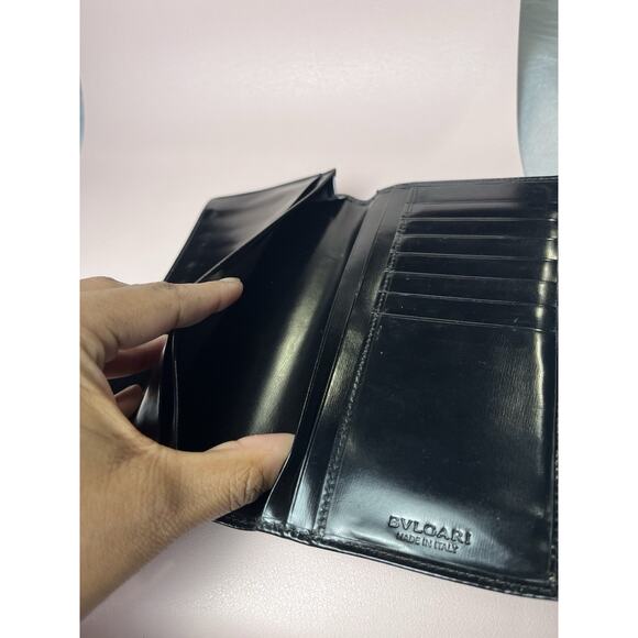 BVLGARI Black Leather Long Wallet Card Holder Organizer Made in Italy - Picture 2 of 4